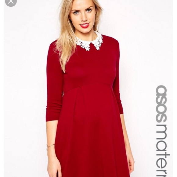 red dress with lace collar